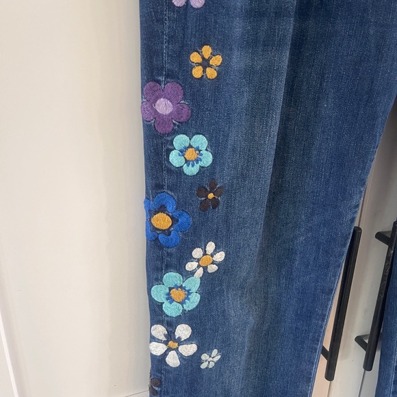 Blue Boot Cut Jeans with Floral Embroidery - Picture 2 of 7